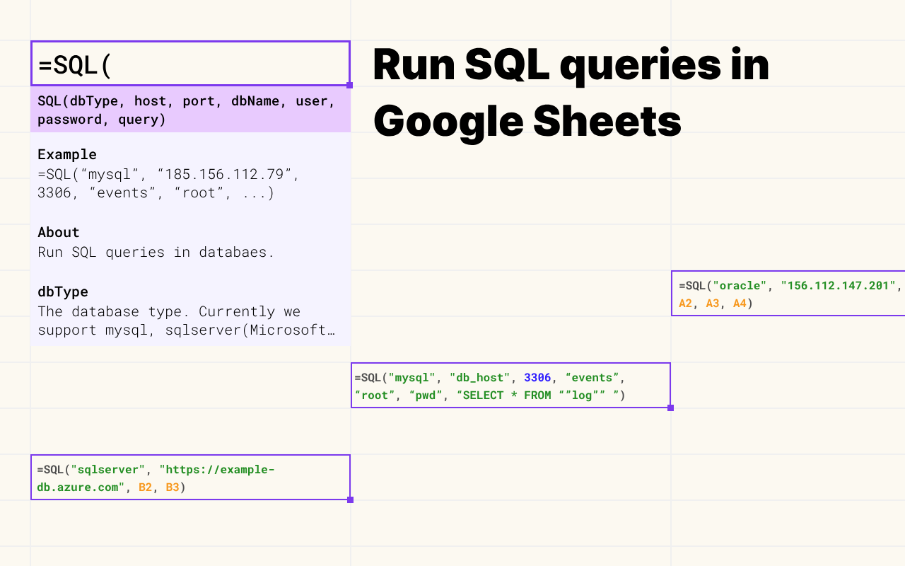 SQL formula in Google Sheets screenshot